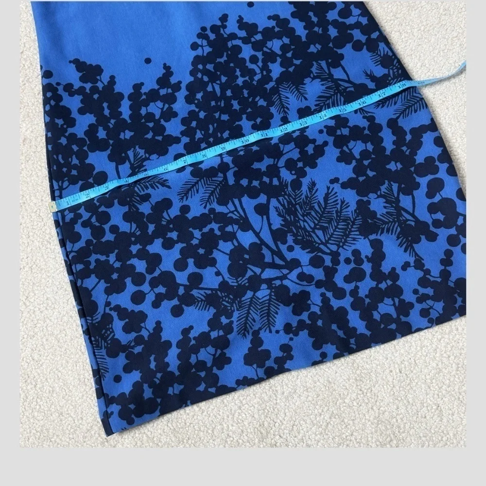 Boden Sheath Dress Stretch Ponte Fabric Blue Black Print 3/4 Sleeve Zip Back